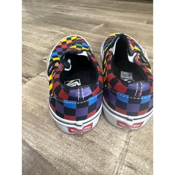 Vans Womens Rainbow Checkerboard Classic Slip On Shoes Sz 5 Multi Canvas Casual - Picture 2 of 5